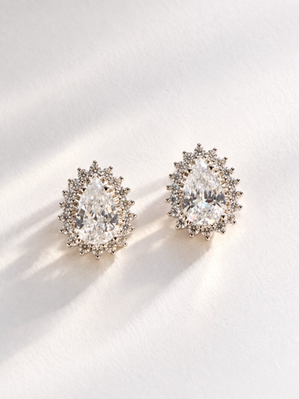 Anthropologie Crystal Teardrop Silver Tone Halo Stud Earrings NEW